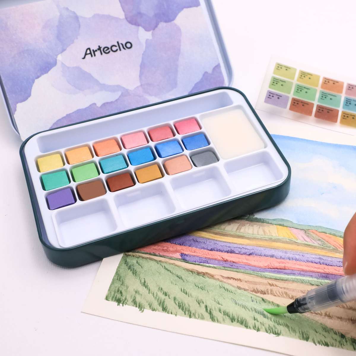 Artecho Metallic Watercolour Paint Set in Tin Case - Professional 18 colour