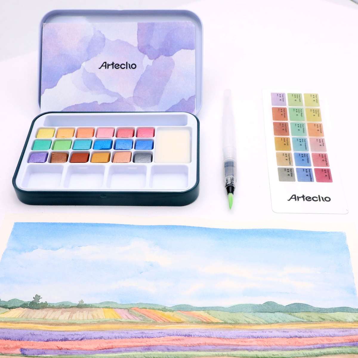 Artecho Metallic Watercolour Paint Set in Tin Case - Professional 18 colour