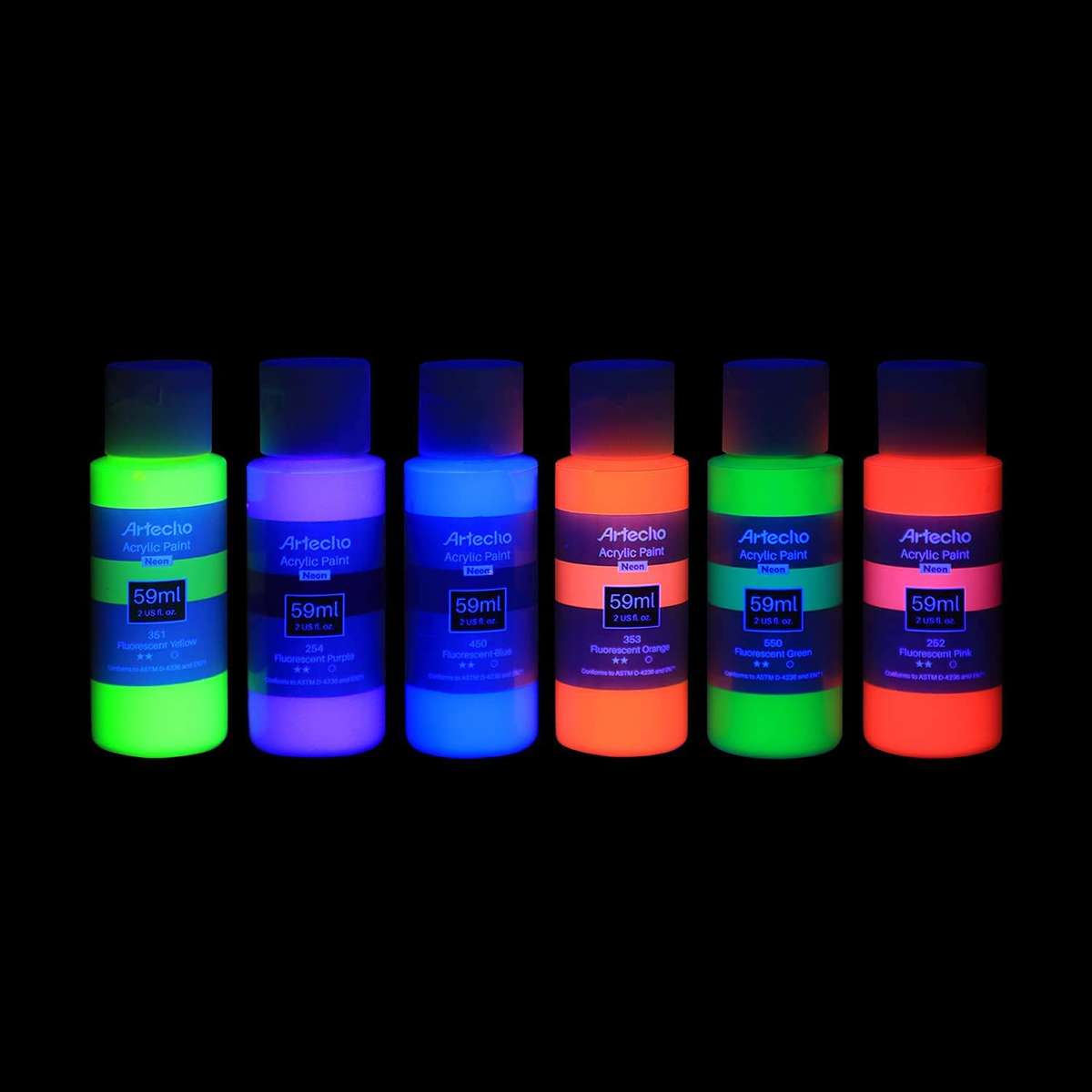 Artecho Neon Paint - Set of 6 Colours, 60ml Acrylic Paint