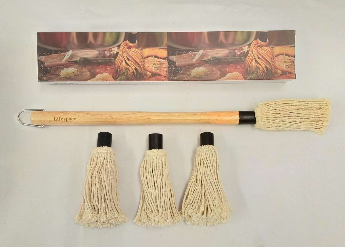 Lifespace 45cm BBQ Braai Basting Mop Brush with 3 Spare Heads