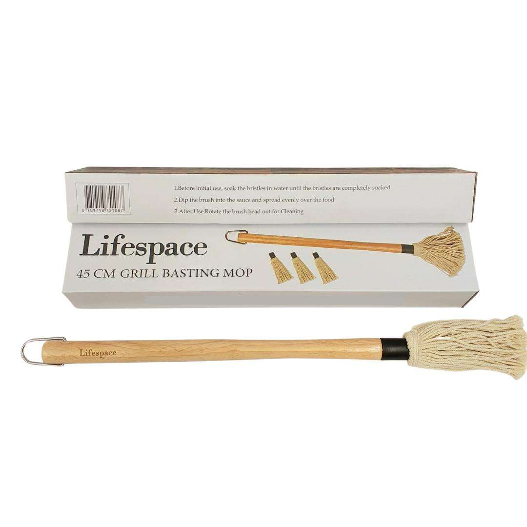 Lifespace 45cm BBQ Braai Basting Mop Brush with 3 Spare Heads