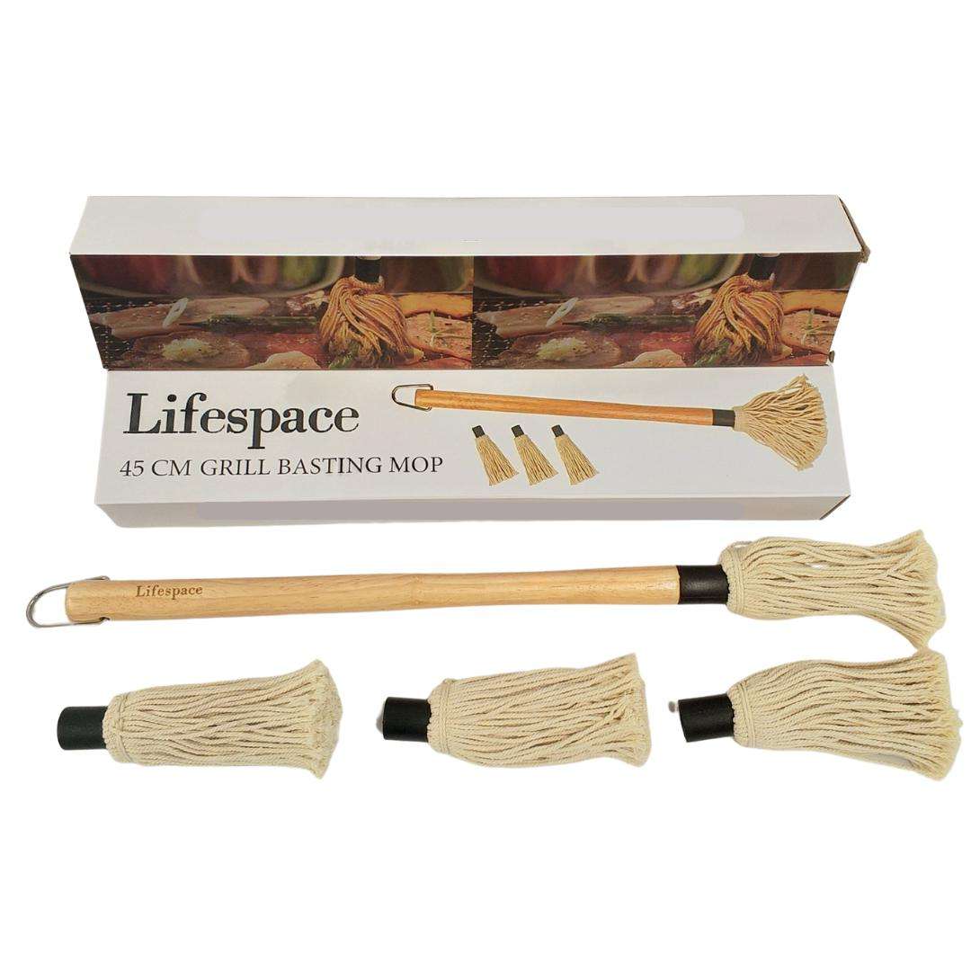 Lifespace 45cm BBQ Braai Basting Mop Brush with 3 Spare Heads