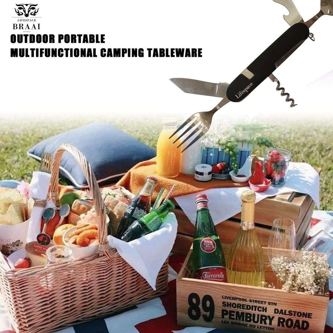 Lifespace Camping Fishing Folding Utility Cutlery Set