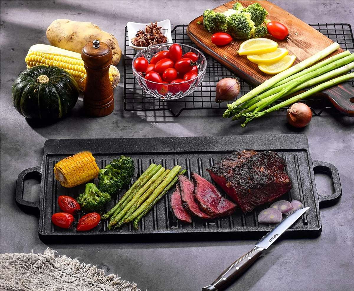 Lifespace Cast Iron Reversible Griddle Plate Pan