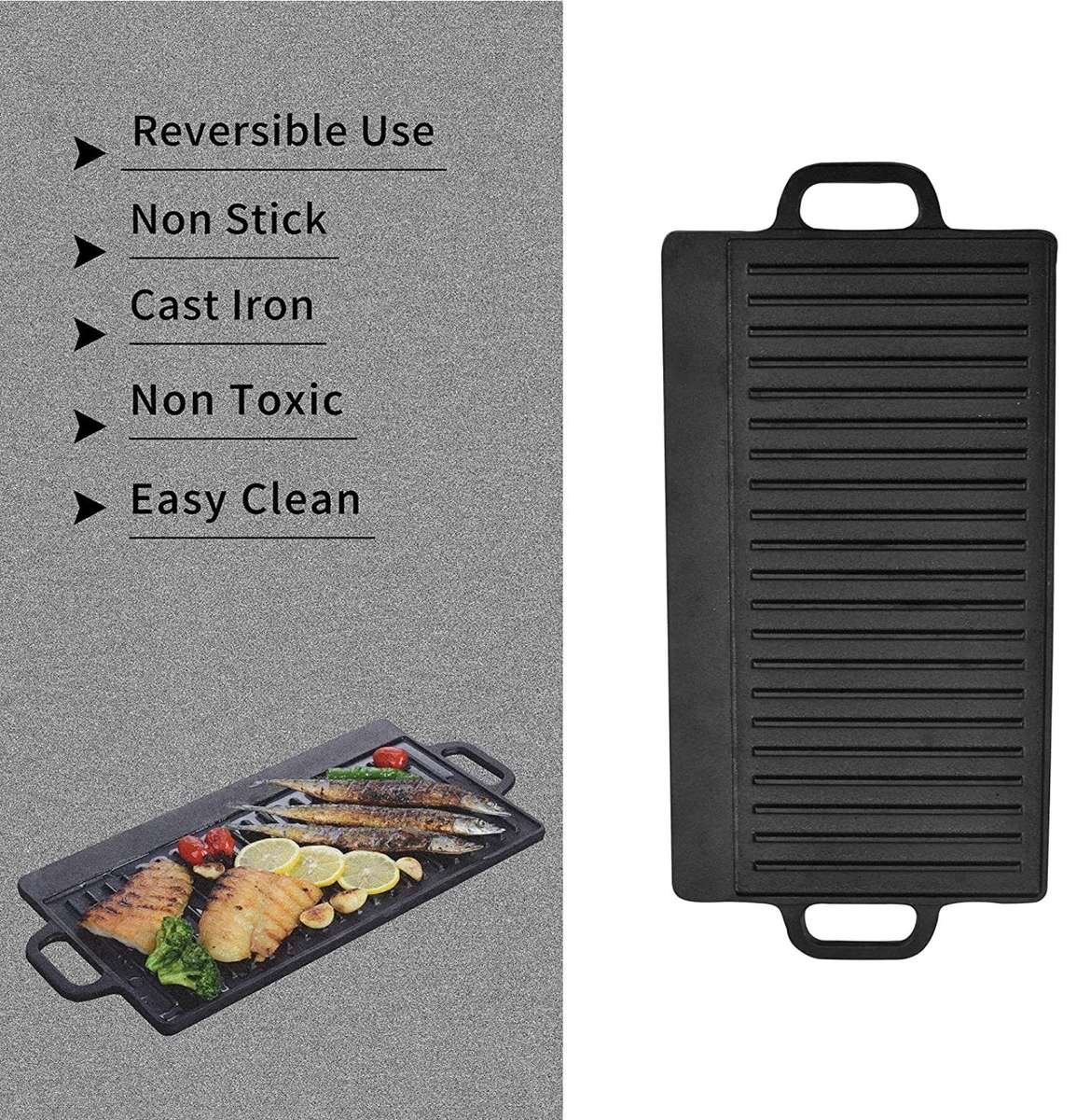 Lifespace Cast Iron Reversible Griddle Plate Pan