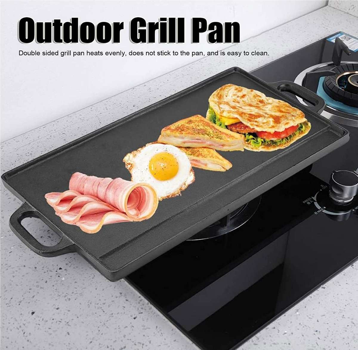 Lifespace Cast Iron Reversible Griddle Plate Pan