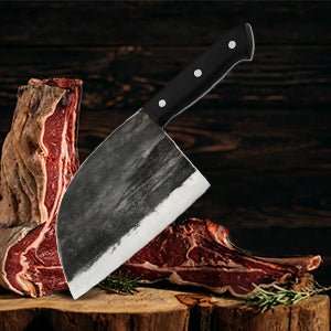 Lifespace Hammer Forged Full Tang Butcher Cleaver with Leather Sheath