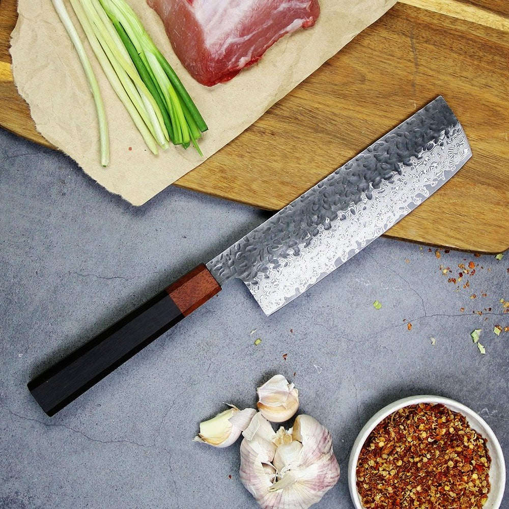 Lifespace Hand Forged Japanese 'Nakiri' vg10 Damascus Bunka Cleaver in Gift Box