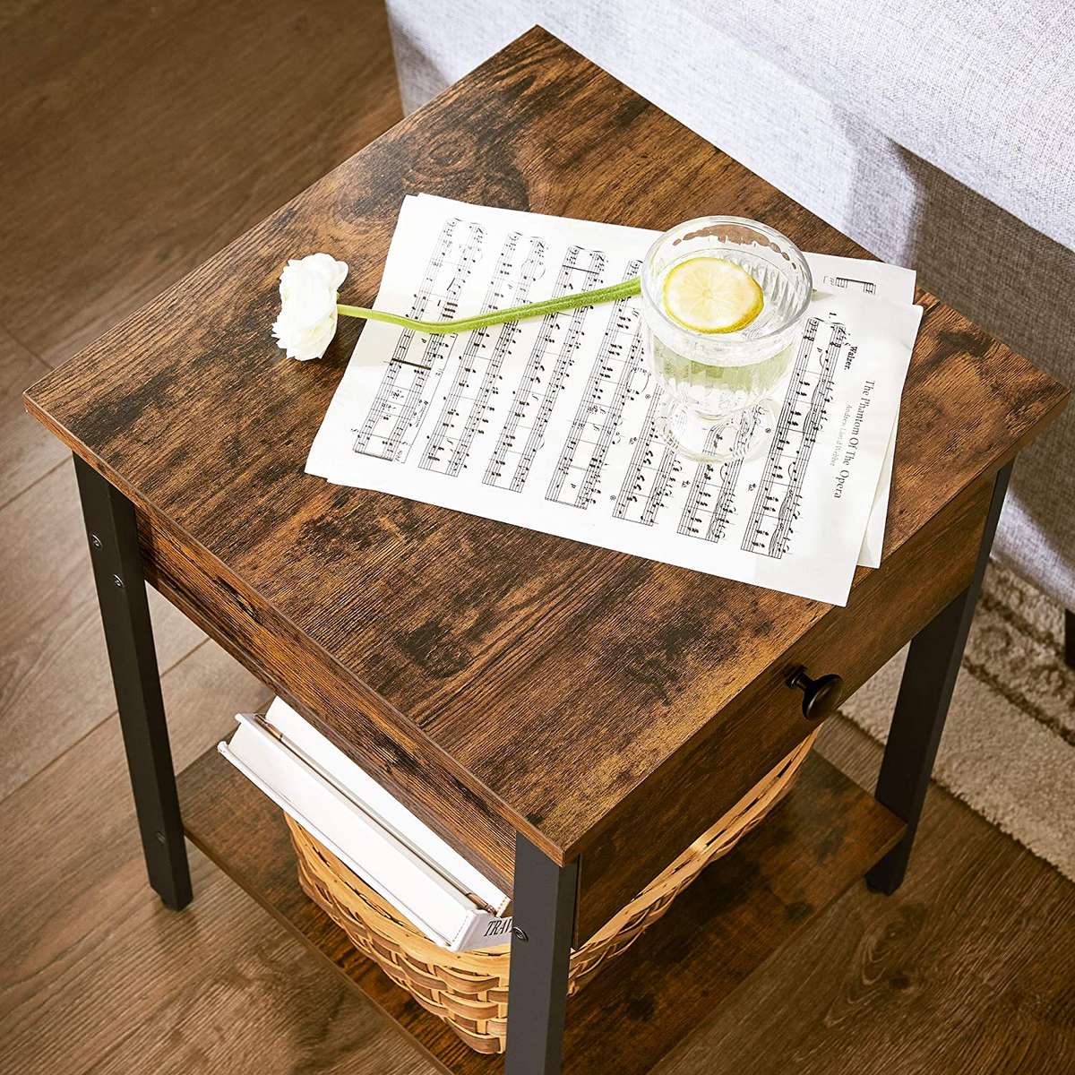 Lifespace Industrial Rustic Wood Side Table with Draw
