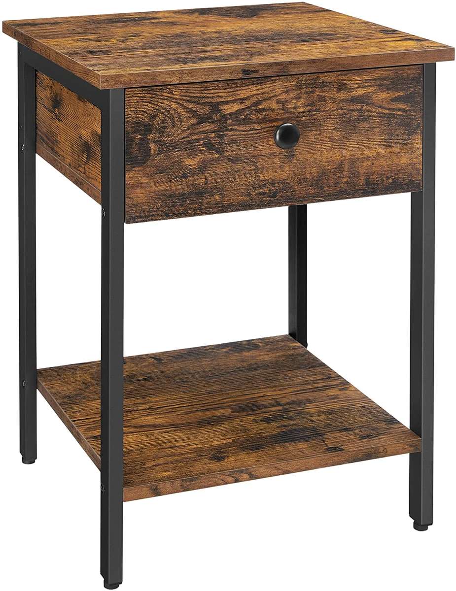 Lifespace Industrial Rustic Wood Side Table with Draw
