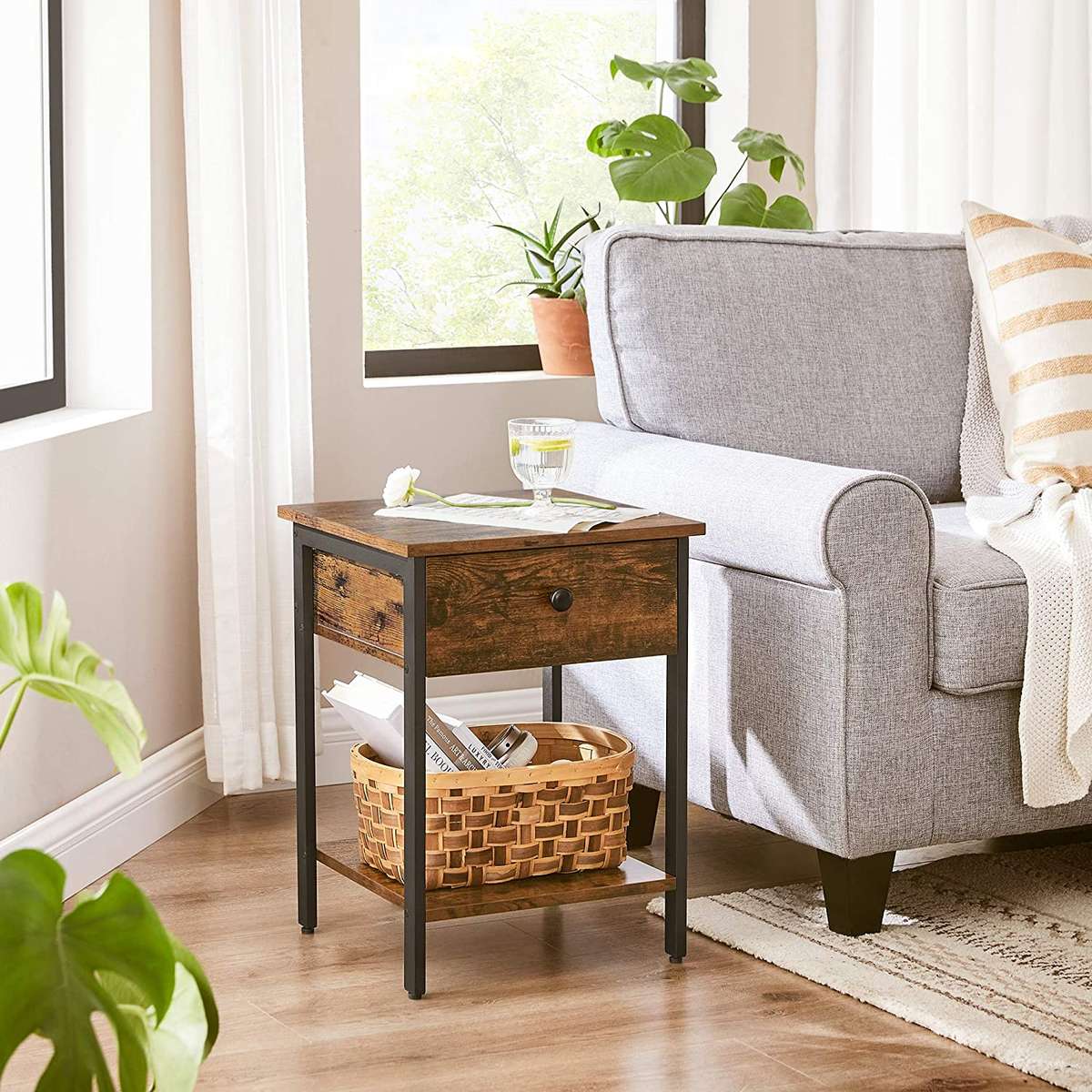 Lifespace Industrial Rustic Wood Side Table with Draw