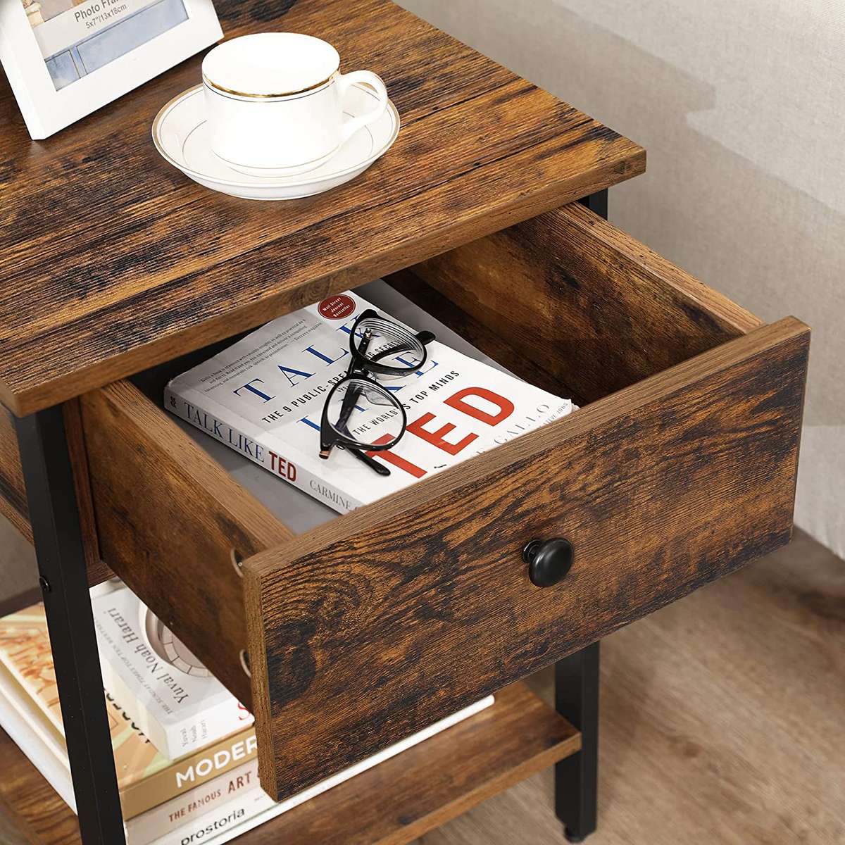 Lifespace Industrial Rustic Wood Side Table with Draw