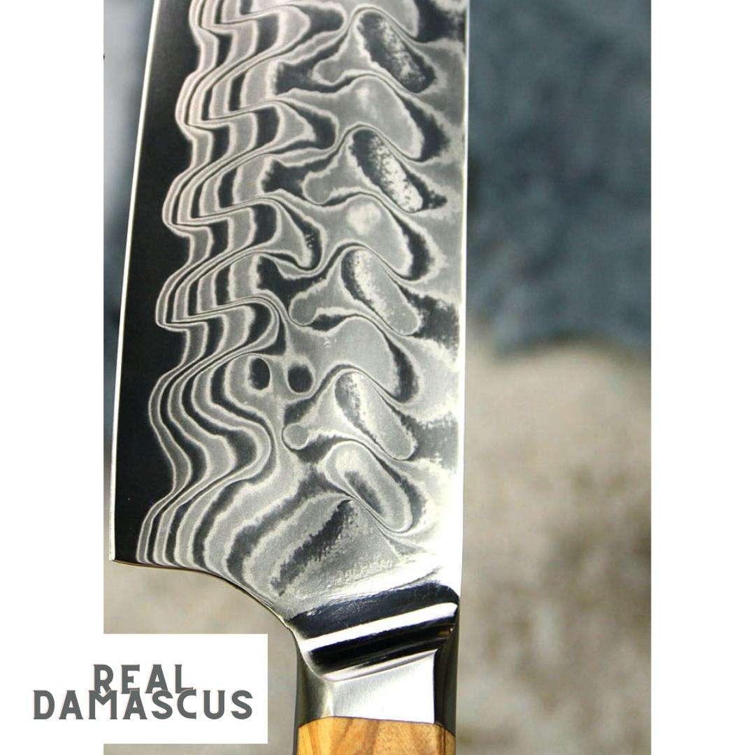 Lifespace Luxury 7" Nakiri Olive Wood Full Tang Damascus Knife