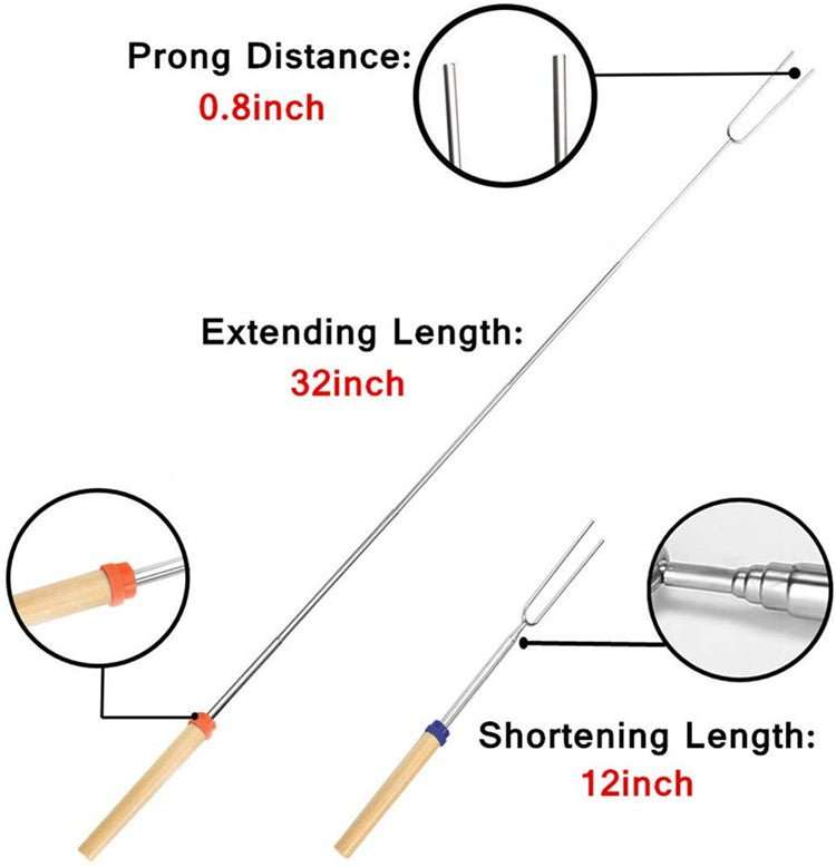 Lifespace Marshmallow Telescopic Roasting Forks (8Pce) with Wooden Handle