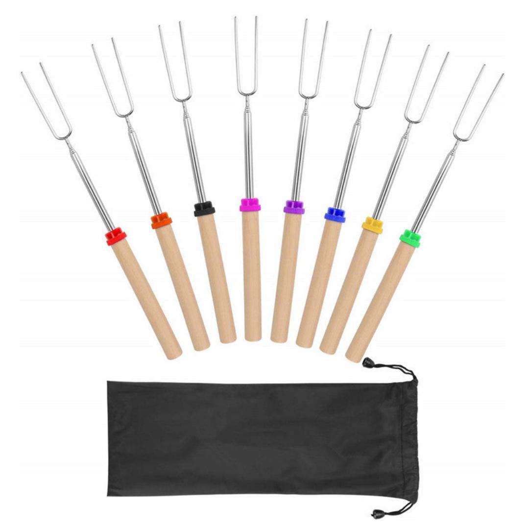 Lifespace Marshmallow Telescopic Roasting Forks (8Pce) with Wooden Handle