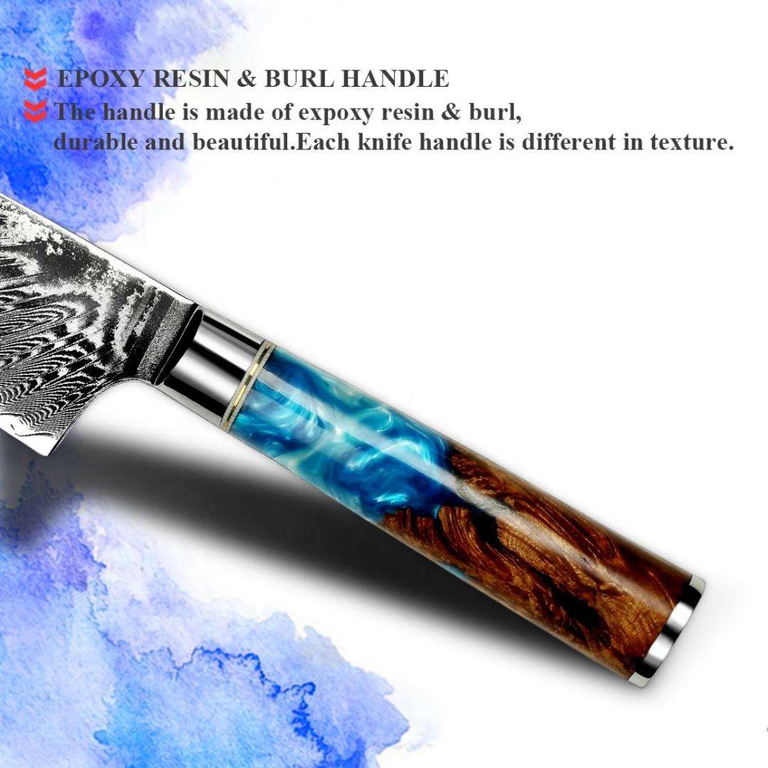 Lifespace Premium 7,5" Bread Knife w/ Resin Handle & Full Tang Damascus Blade