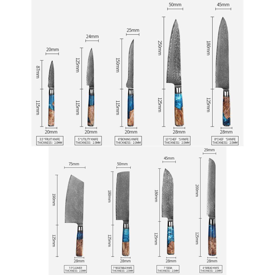 Lifespace Premium 7,5" Bread Knife w/ Resin Handle & Full Tang Damascus Blade