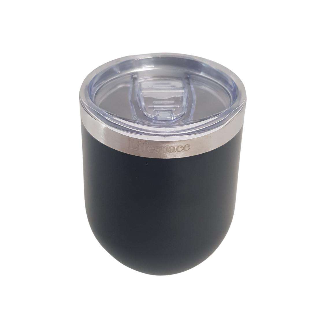 Lifespace Premium Stainless Steel Matt Black Double Walled Wine Cups / Mug - Pair
