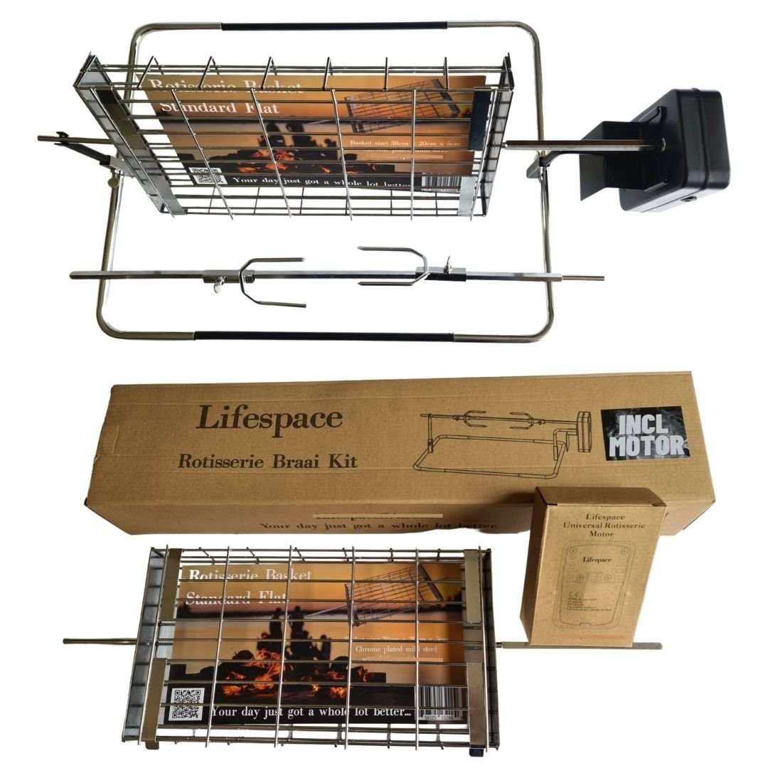 Lifespace Rotisserie Kit with Motor & Standard Flat Basket