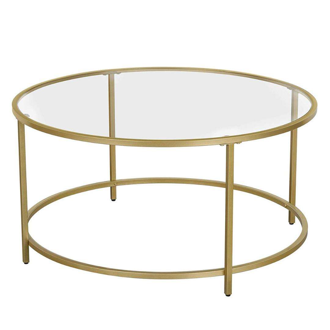 Lifespace Round Glass Coffee Centre Table with Gold Frame
