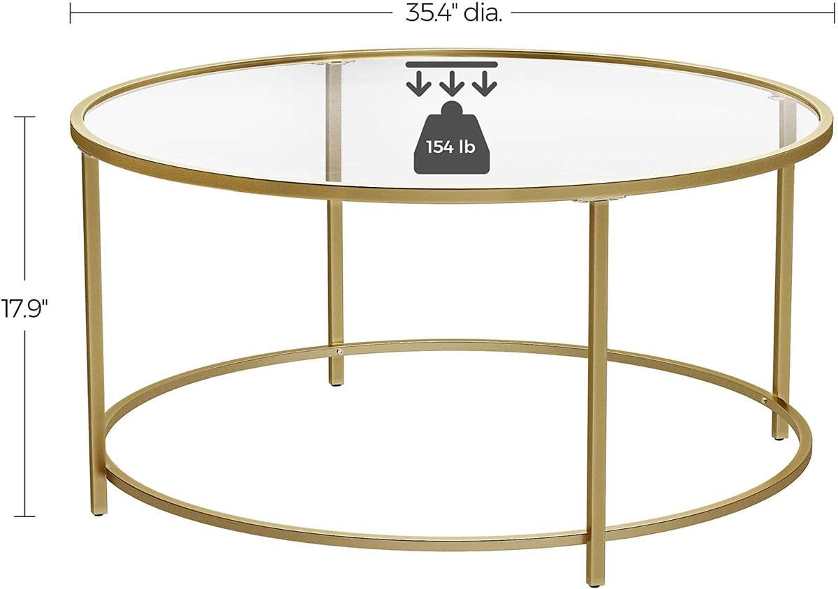 Lifespace Round Glass Coffee Centre Table with Gold Frame