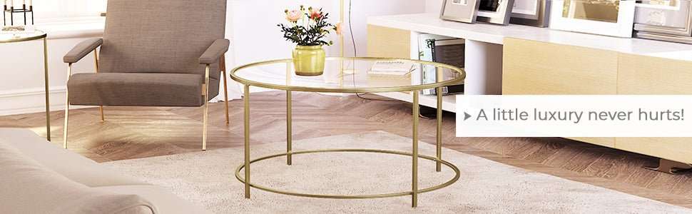 Lifespace Round Glass Coffee Centre Table with Gold Frame
