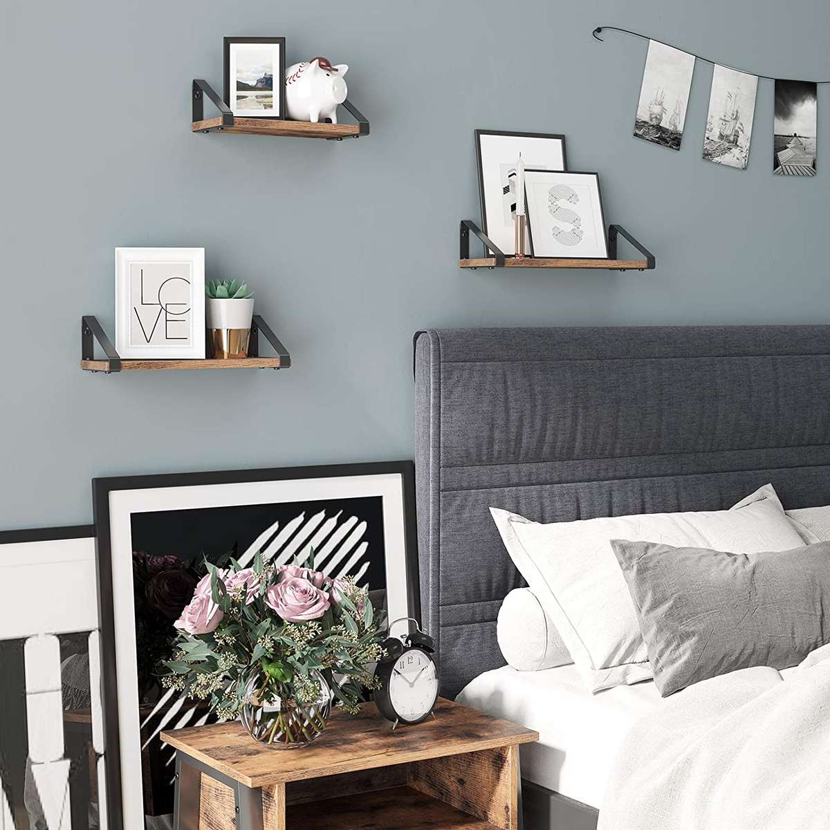 Lifespace Rustic Industrial Floating Display Shelf Set - 3 shelves