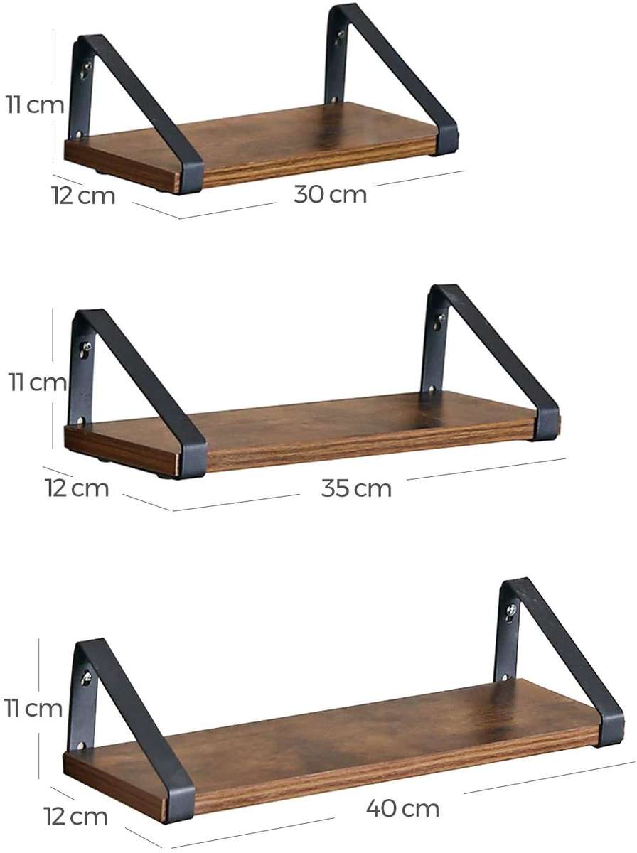 Lifespace Rustic Industrial Floating Display Shelf Set - 3 shelves
