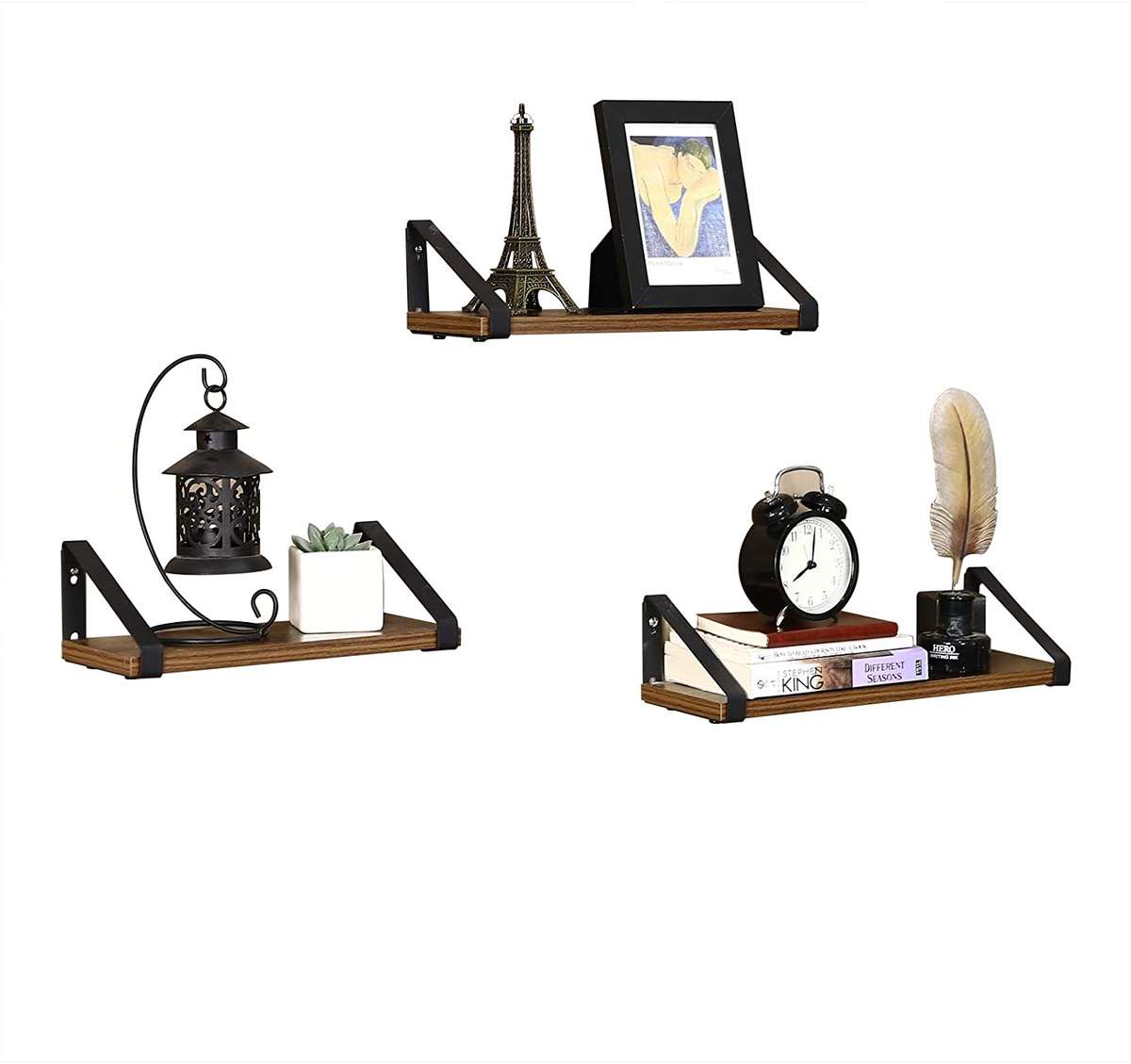 Lifespace Rustic Industrial Floating Display Shelf Set - 3 shelves