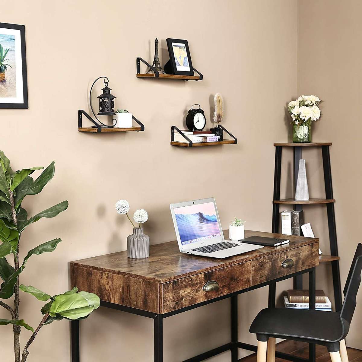 Lifespace Rustic Industrial Floating Display Shelf Set - 3 shelves
