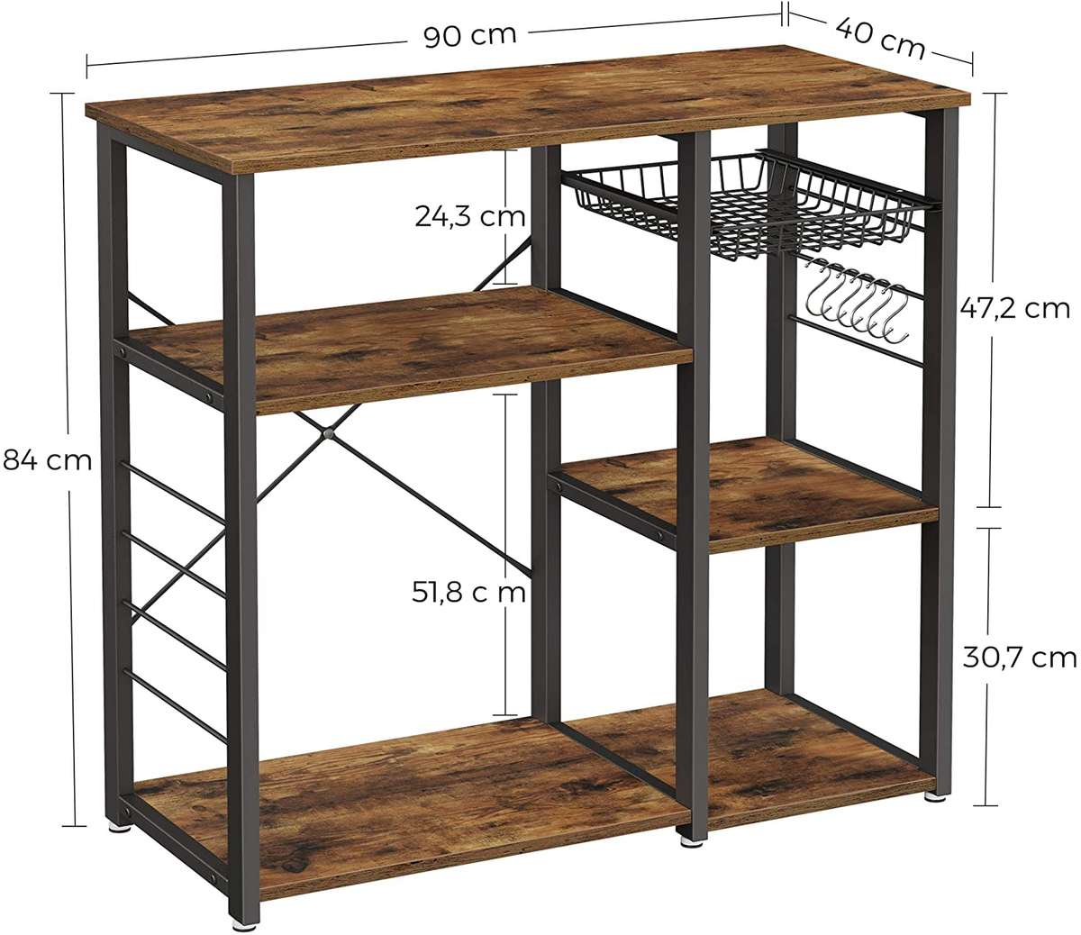 Lifespace Rustic Industrial Kitchen Utility Shelf