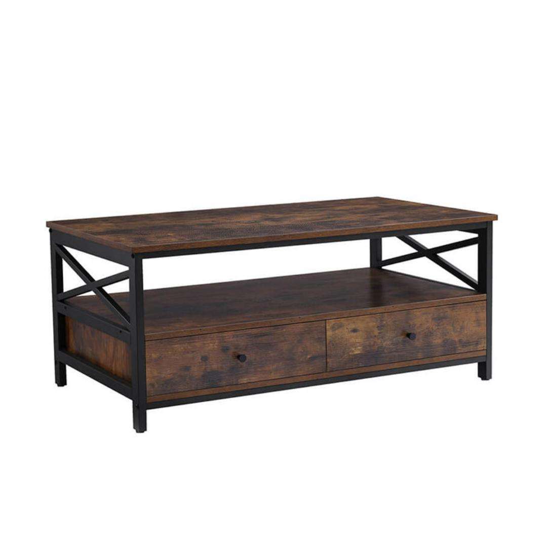 Lifespace Wood & Metal Coffee Table With Drawers & Storage Shelf