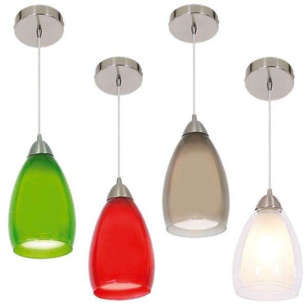 Satin Chrome Pendant with Double Glass Clear Outer - Red