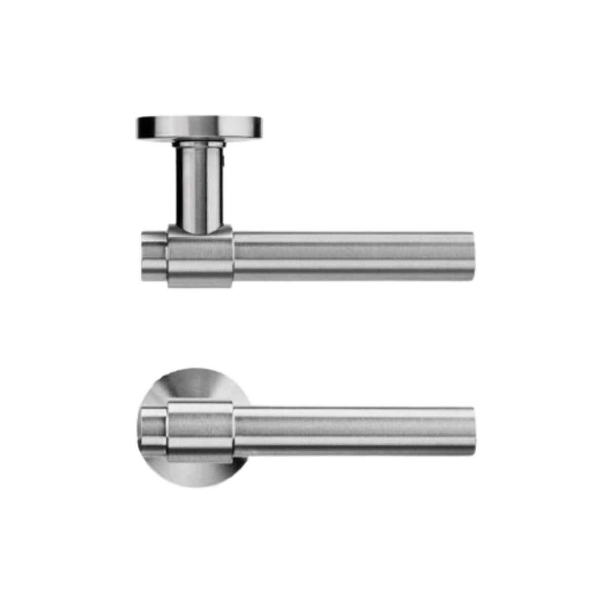 "ONE" by PIET BOON - brushed stainless steel lever handle on round rose