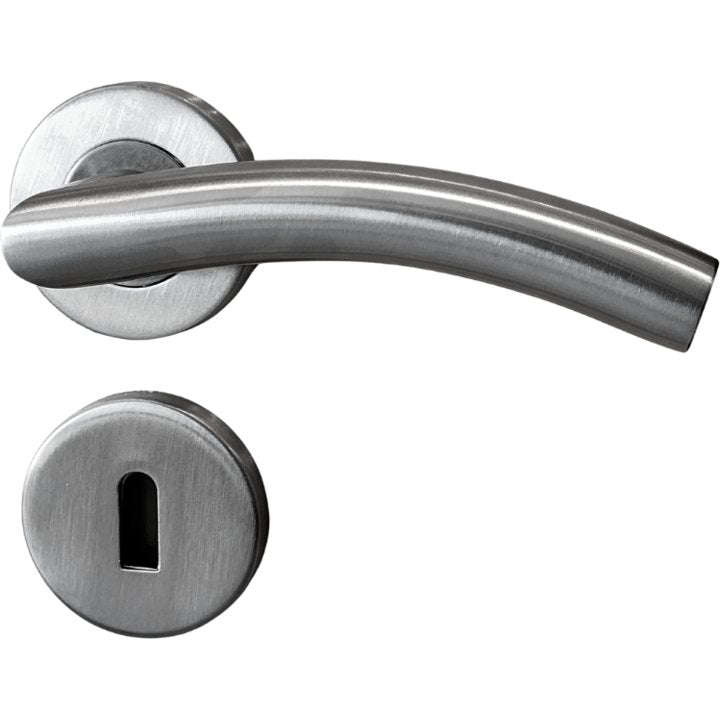 Curved Stainless Steel Door Handle on Rose
