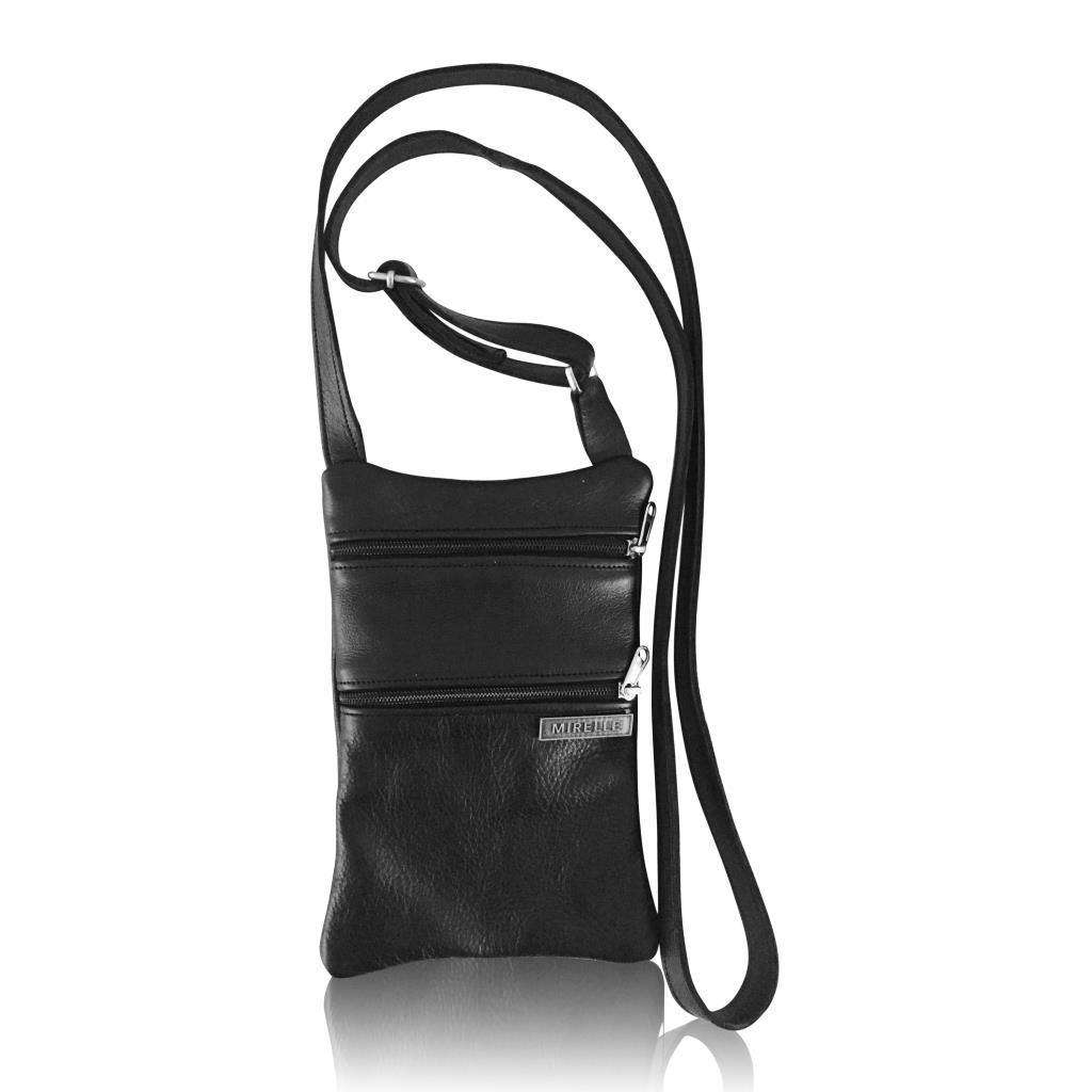 MIRELLE Genuine Leather Mini 2 Pocket Crossbody Handbag - Black