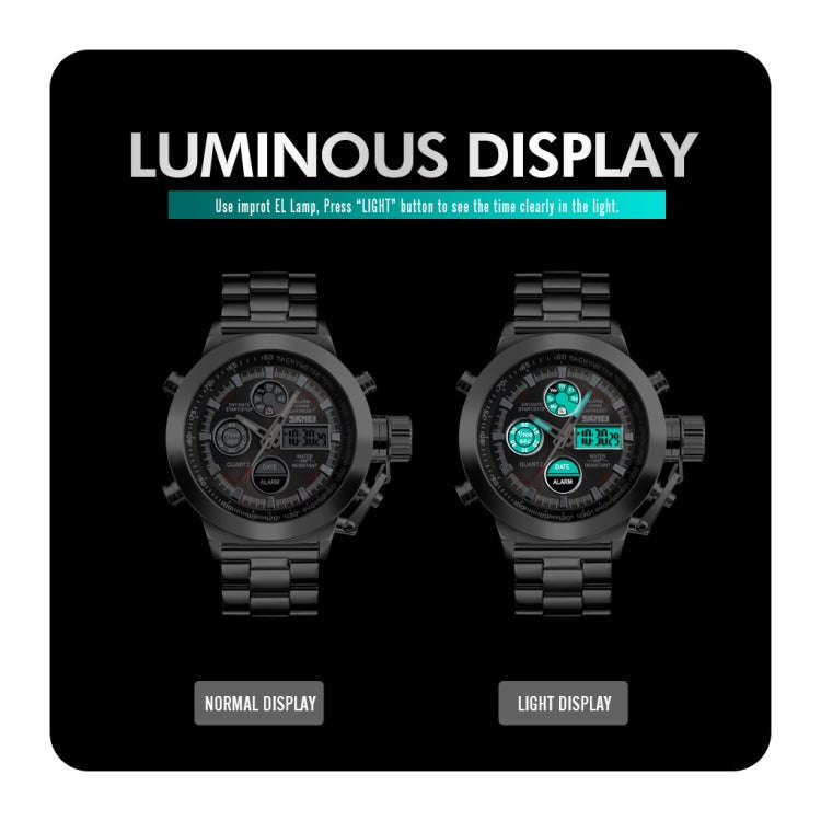 SKMEI 1515 Men Fashion Hip Hop Style Dual Display Electronic Watch Stainless Steel Watch(Silvery)