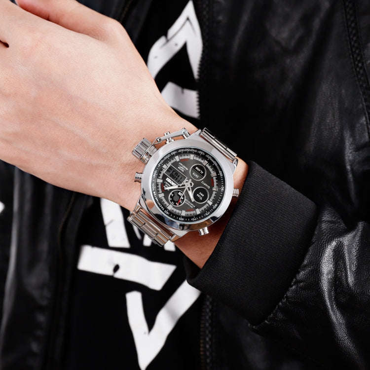 SKMEI 1515 Men Fashion Hip Hop Style Dual Display Electronic Watch Stainless Steel Watch(Silvery)