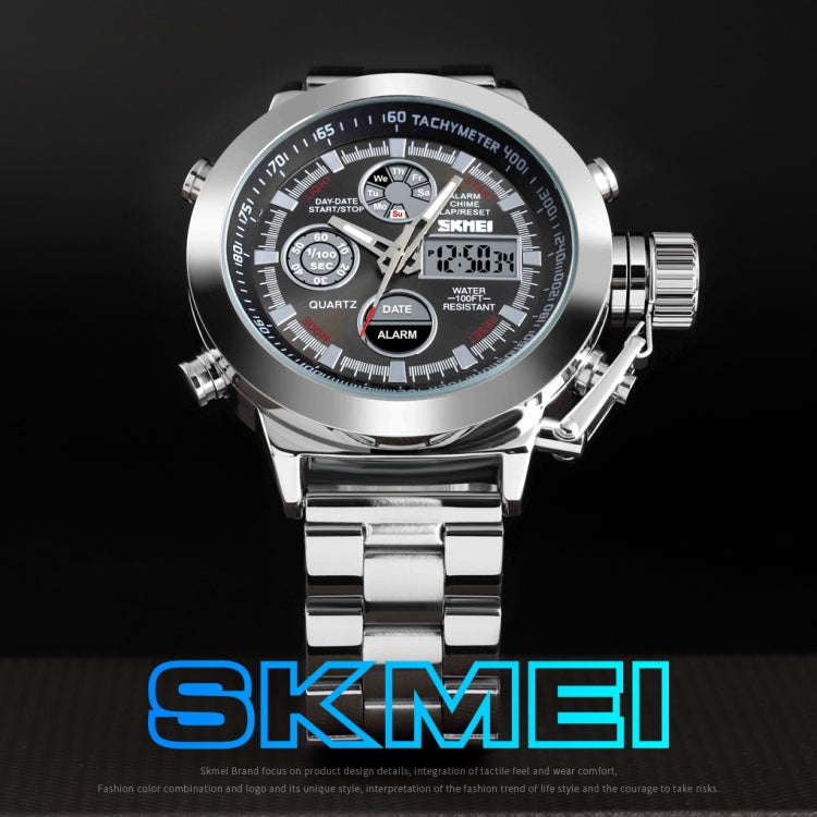 SKMEI 1515 Men Fashion Hip Hop Style Dual Display Electronic Watch Stainless Steel Watch(Silvery)