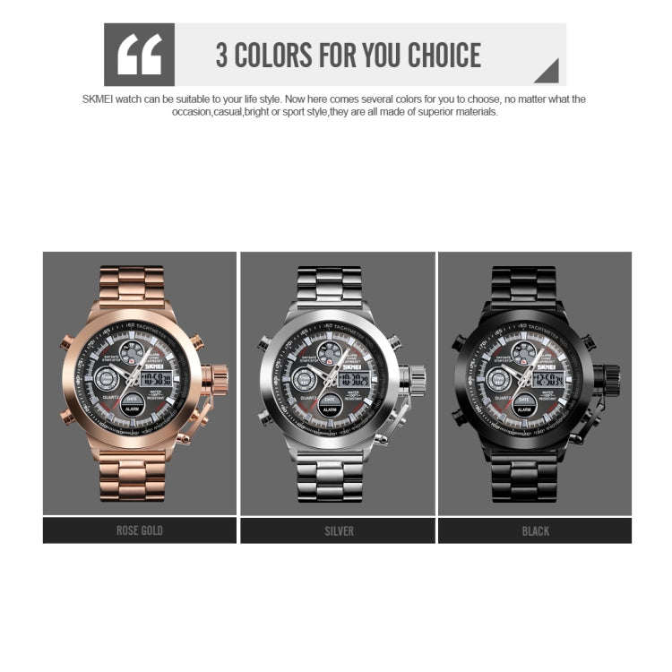 SKMEI 1515 Men Fashion Hip Hop Style Dual Display Electronic Watch Stainless Steel Watch(Silvery)