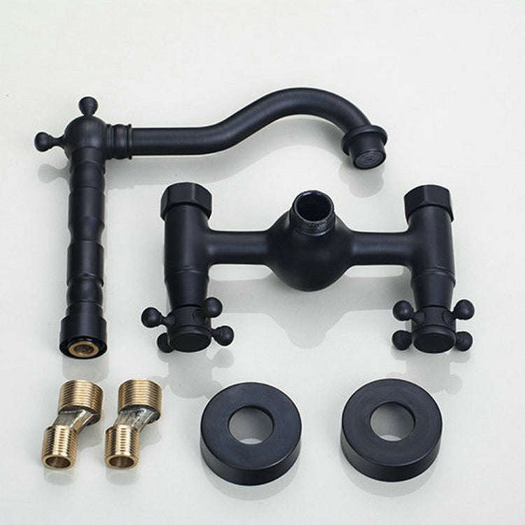 Wall-mounted Bathroom All Bronze Cold Hot Water Ancient Wall Faucet(Black ancient)