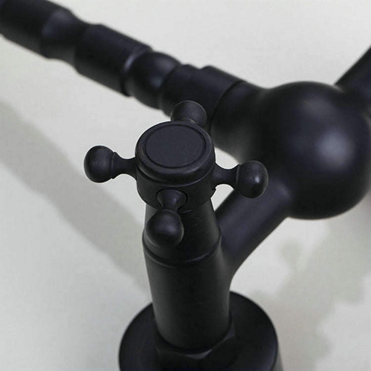 Wall-mounted Bathroom All Bronze Cold Hot Water Ancient Wall Faucet(Black ancient)