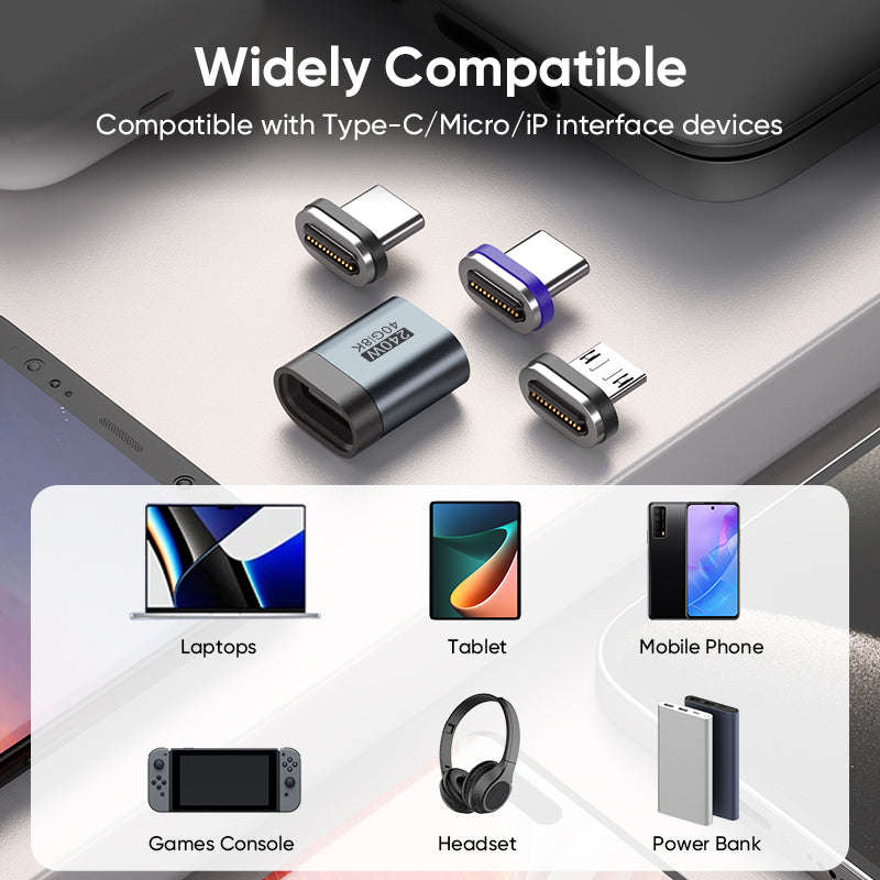 USB-C to USB-C Magnetic Adaptor | USB4 40Gbps 8K | 240W 48V 5A | Data Transfer Fast Charging