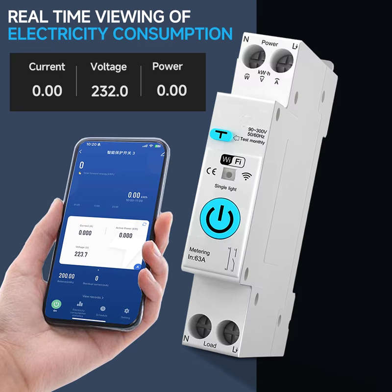 Smart Life Tuya WIFI 1P w/ Neutral & Leakage | 240V 63A 13800W 13.8KW w/ Power Monitor