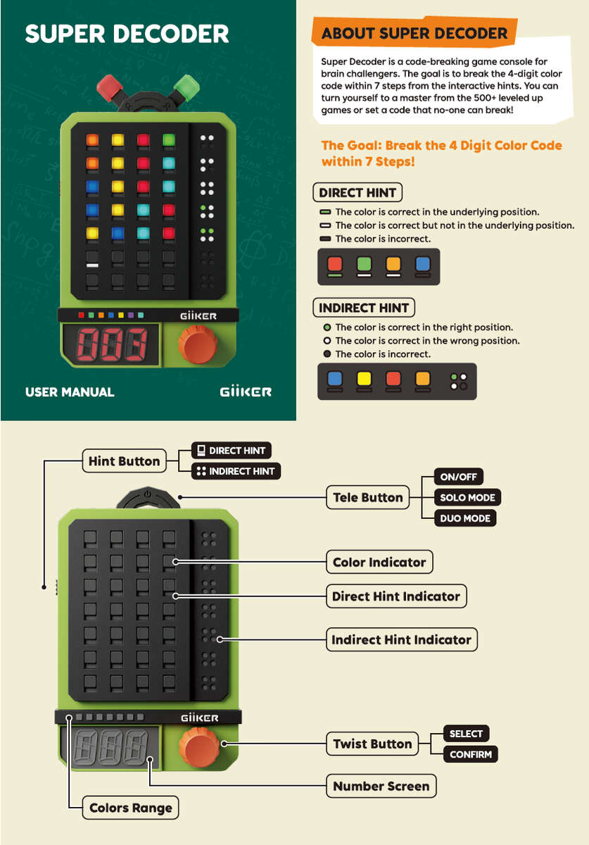 GiiKER Super Decoder  Smart CodeBreaking Puzzle Console with 600 Levels STEM Logic Game for...
