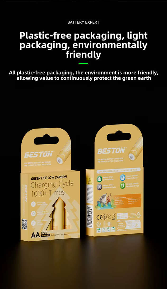 BESTON AA Rechargeable Lithium-ion Battery | 14500 | 1.5V | 2400mAh | 4 Pack