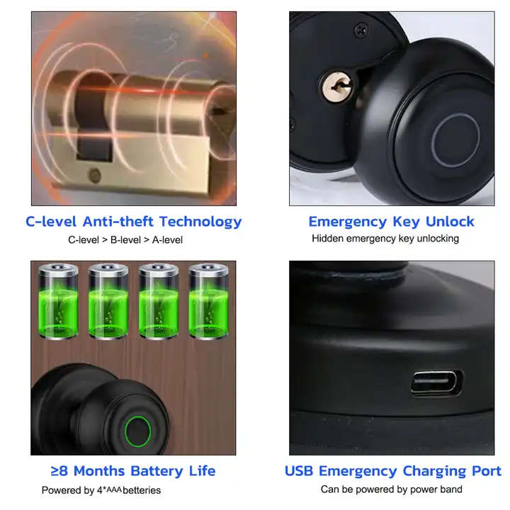 Smart Life Tuya Bluetooth Access Control Fingerprint Knob Door Handle Lock (Sliver)