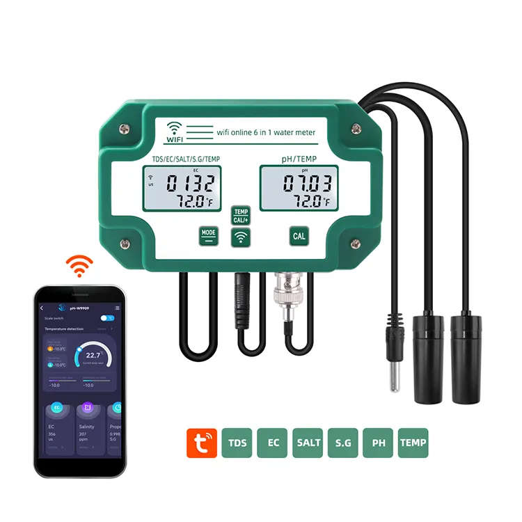 Smart Life Tuya WIFI Water Quality Detector 6 in 1 TDS/EC/PH/Salinity/S.G/Temperature Tester