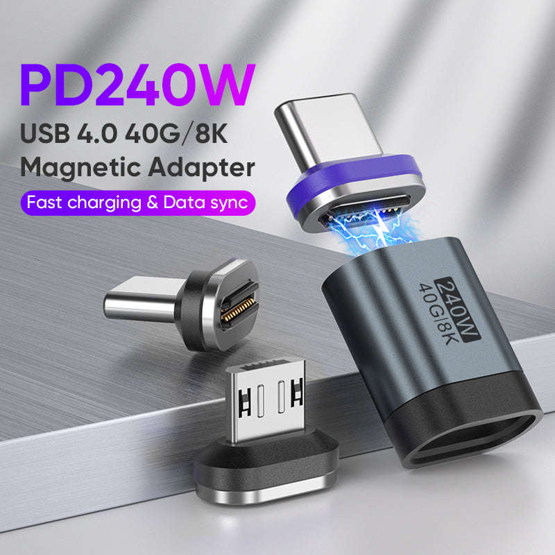 USB-C to USB-C Magnetic Adaptor | USB4 40Gbps 8K | 240W 48V 5A | Data Transfer Fast Charging