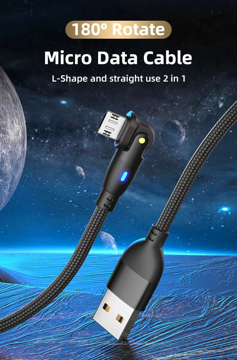 USB A to Micro USB Cable 2.4A 180° Rotatable Data Fast Charging 3m Nylon Braided (Black)